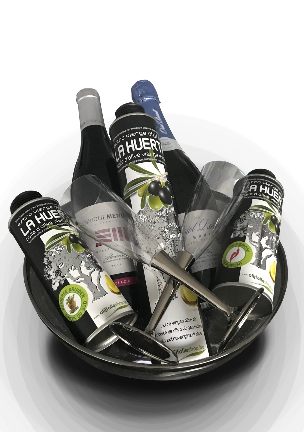 pakket olijfolie EVOO, gearomatiseerde olijfolie, wijn en cava (5)