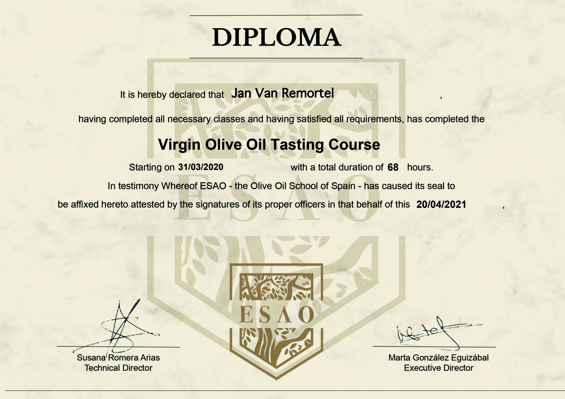 diploma virgin olive oil tasting course